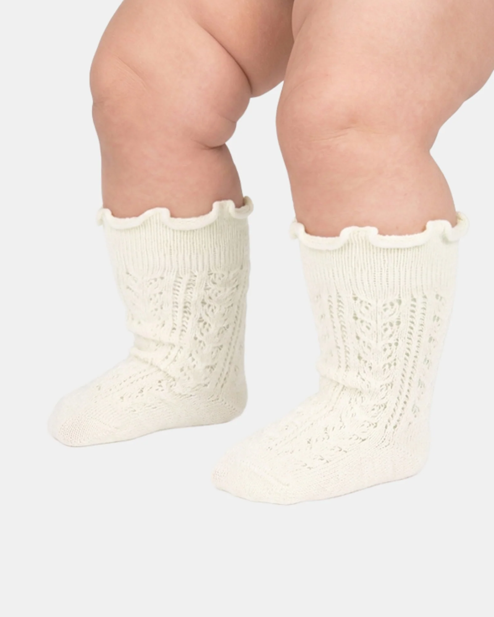 Organic Socks Knee Frilly Lace Cream - Image 3