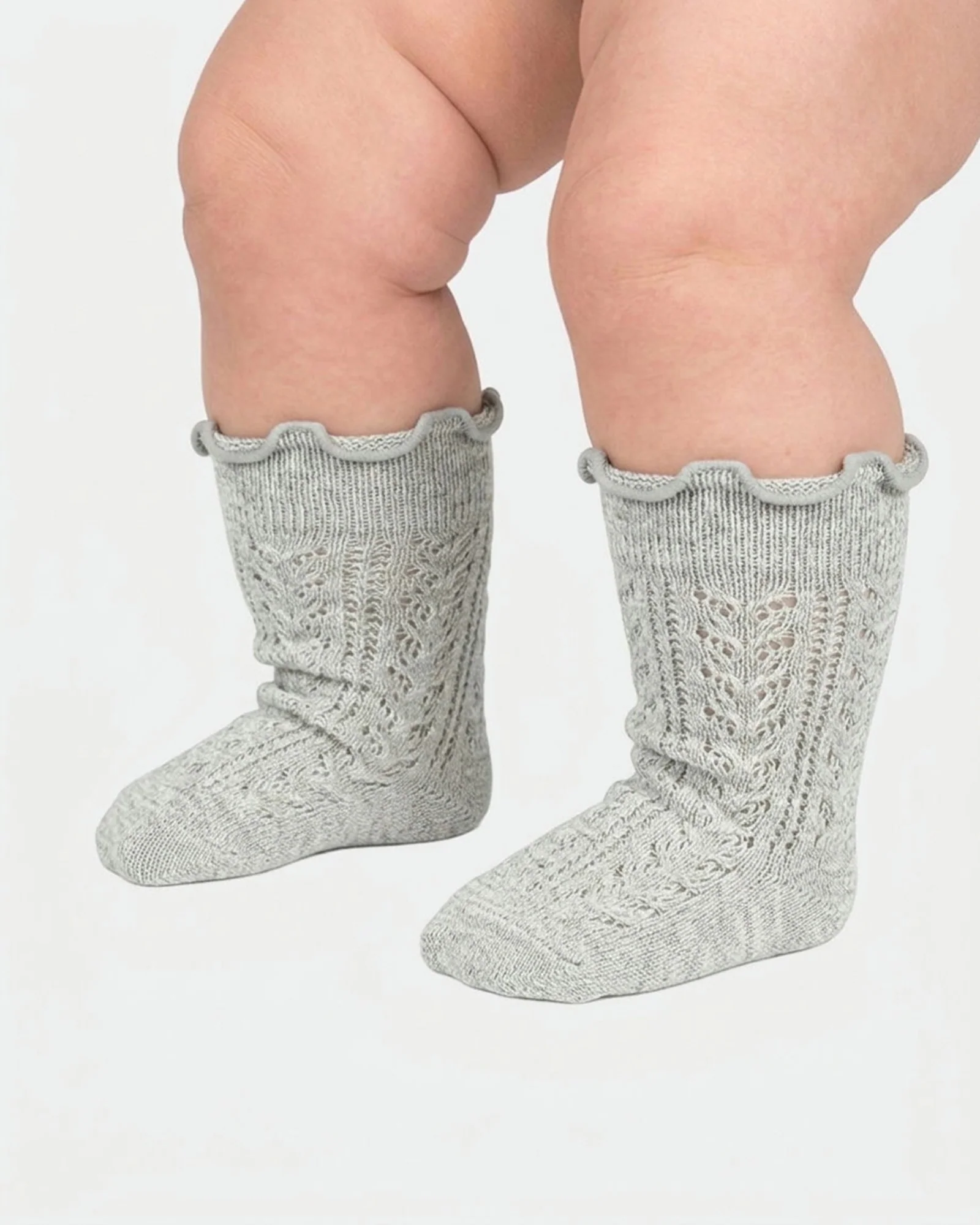 Organic Socks Knee Frilly Lace Fog - Image 3