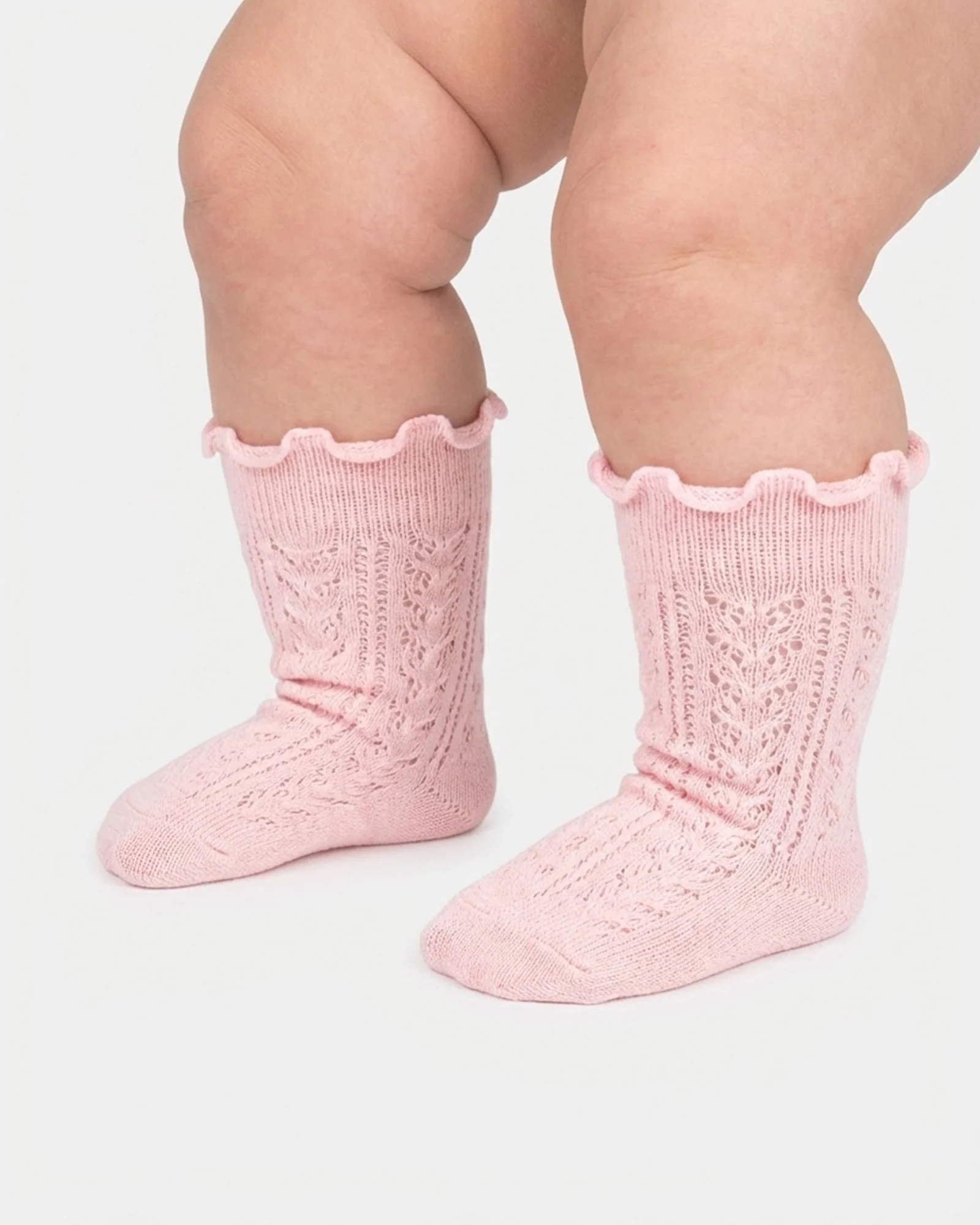 Organic Socks Knee Frilly Lace Misty Rose - Image 3